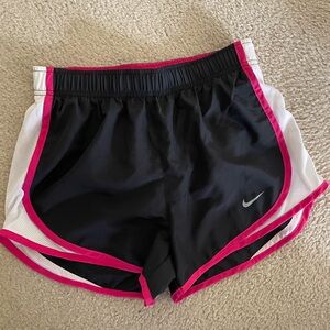 Nike Women's Black and White Shorts with Pink Trim